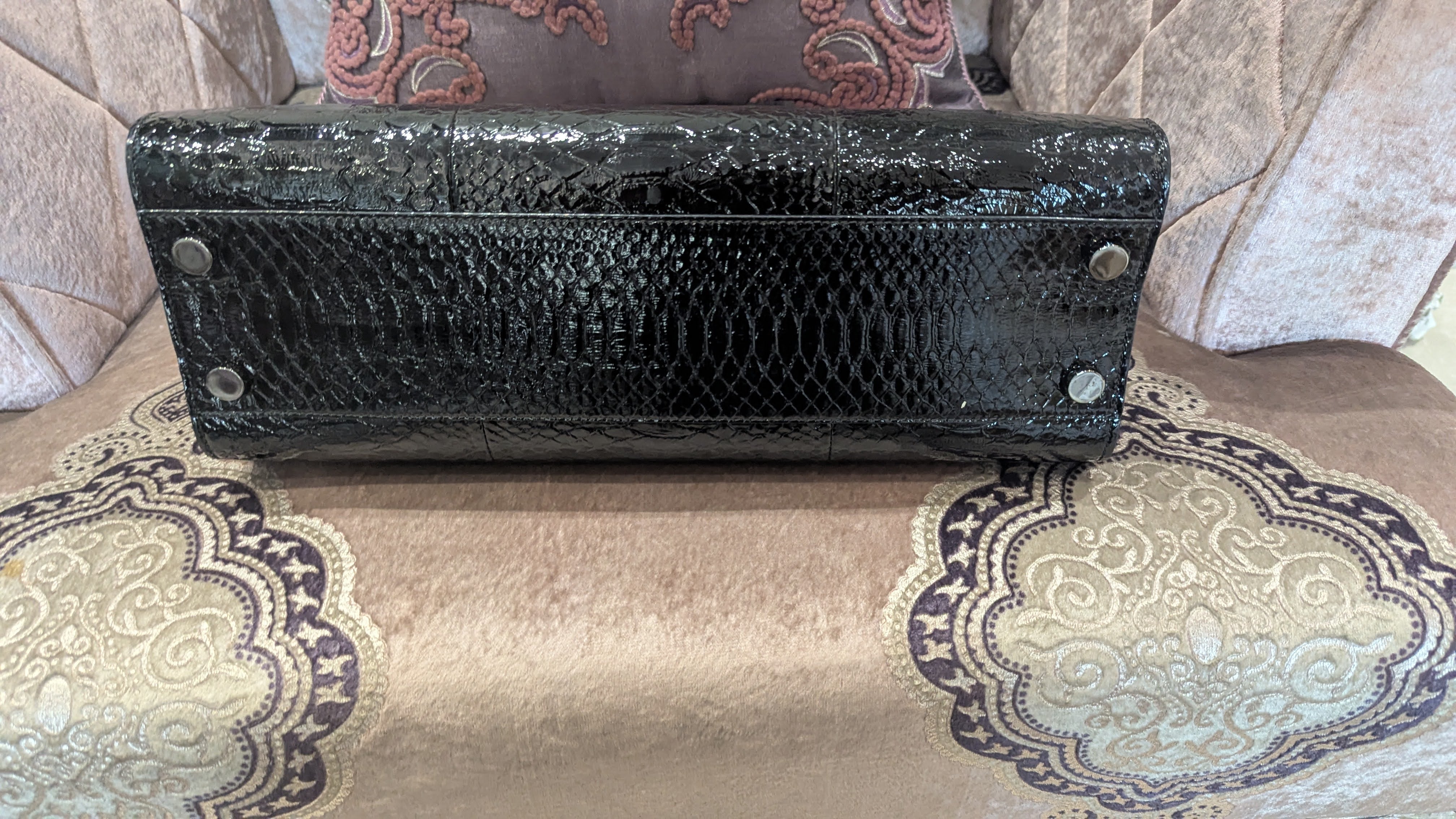 Jimmy Choo Riley Croc Embossed Top Handle Bag - Image 8