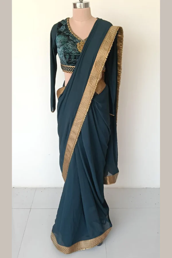 JJ Valaya Teal Saree - Image 2