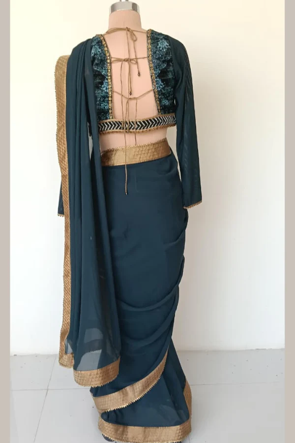 JJ Valaya Teal Saree - Image 3