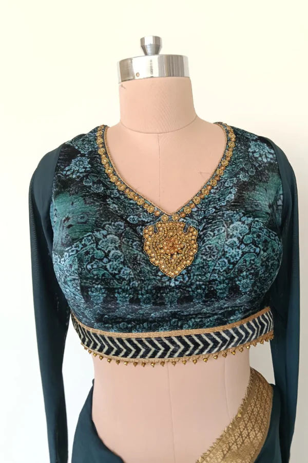 JJ Valaya Teal Saree - Image 4