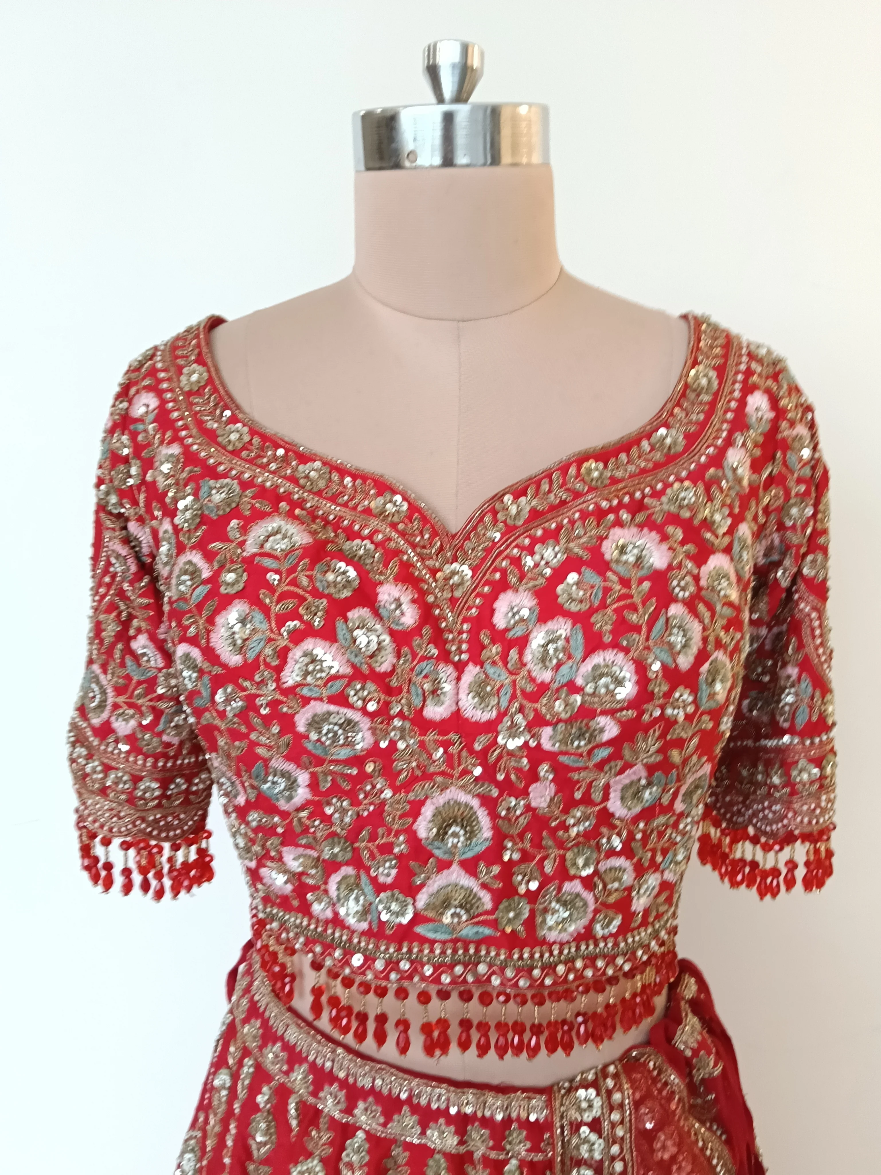 Kalighata Red Bridal Lehenga Set - Image 4