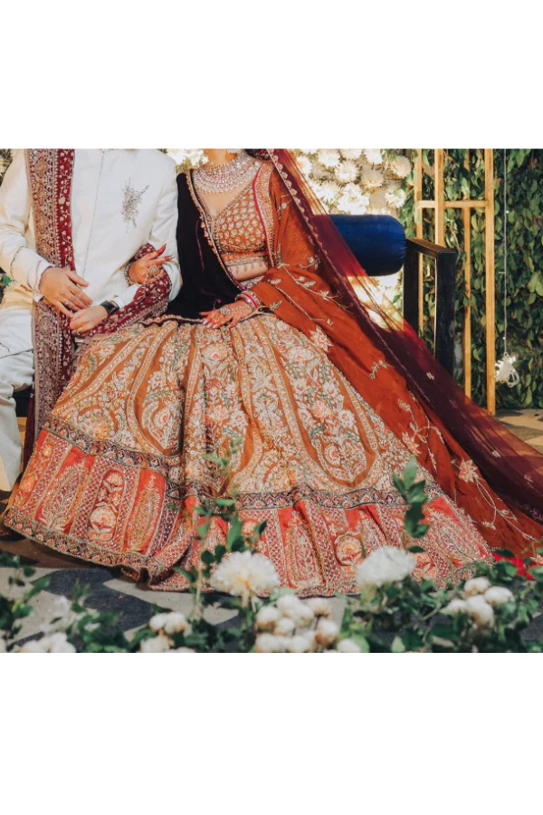 Kalki brown embroidered lehenga