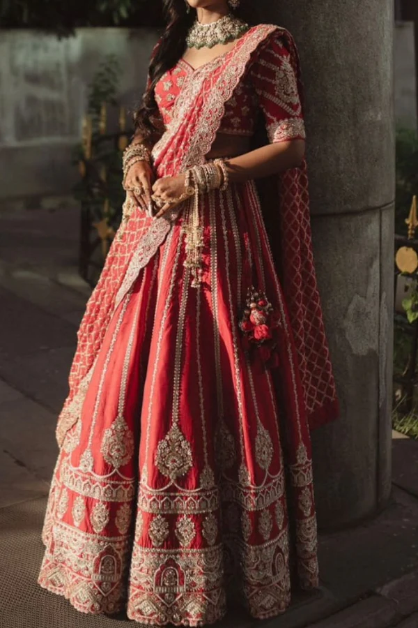 CRIMSON RED BRIDAL LEHENGA SET - Image 12