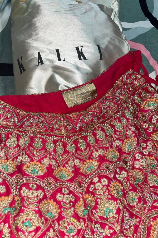 Kalki Rani Pink embroidered Lehenga - Image 6