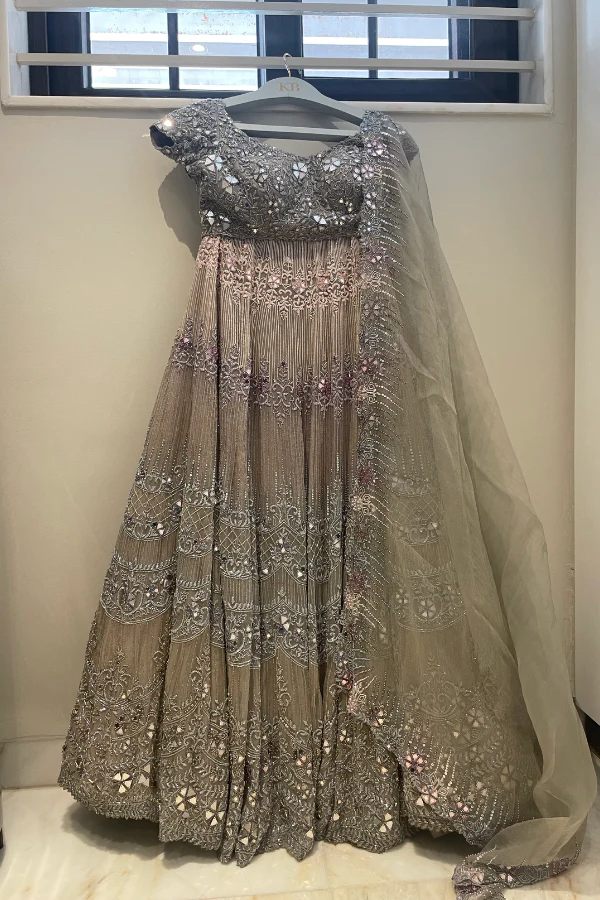 Kresha Bajaj Grey mirror work lehenga