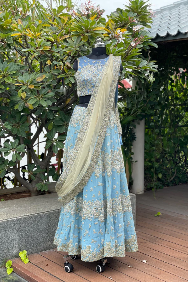 Light blue embroidered lehenga set - Image 2