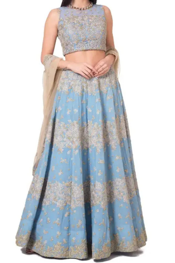 Light blue embroidered lehenga set - Image 3