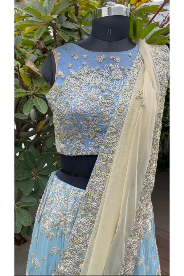 Light blue embroidered lehenga set - Image 4