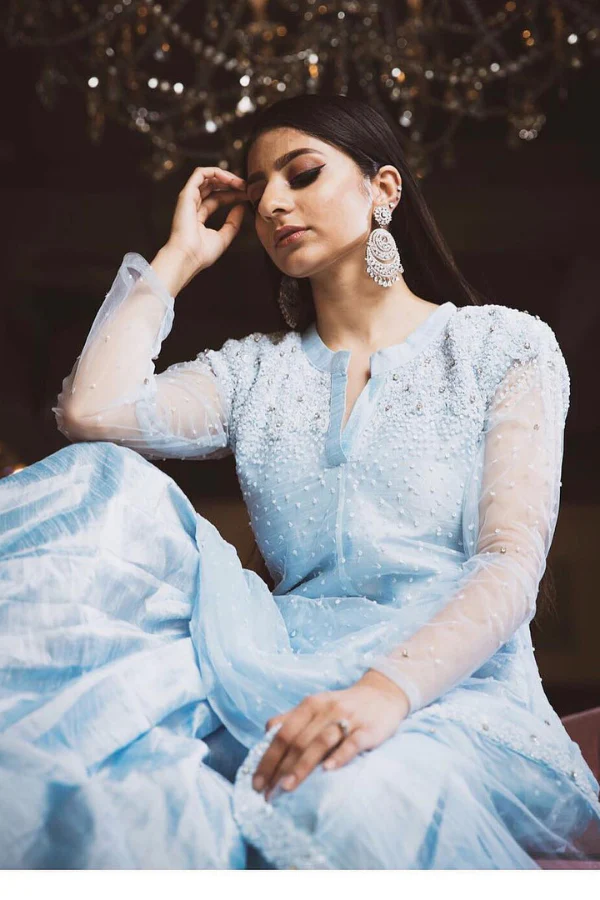 Light blue sequinned sharara set - Image 2