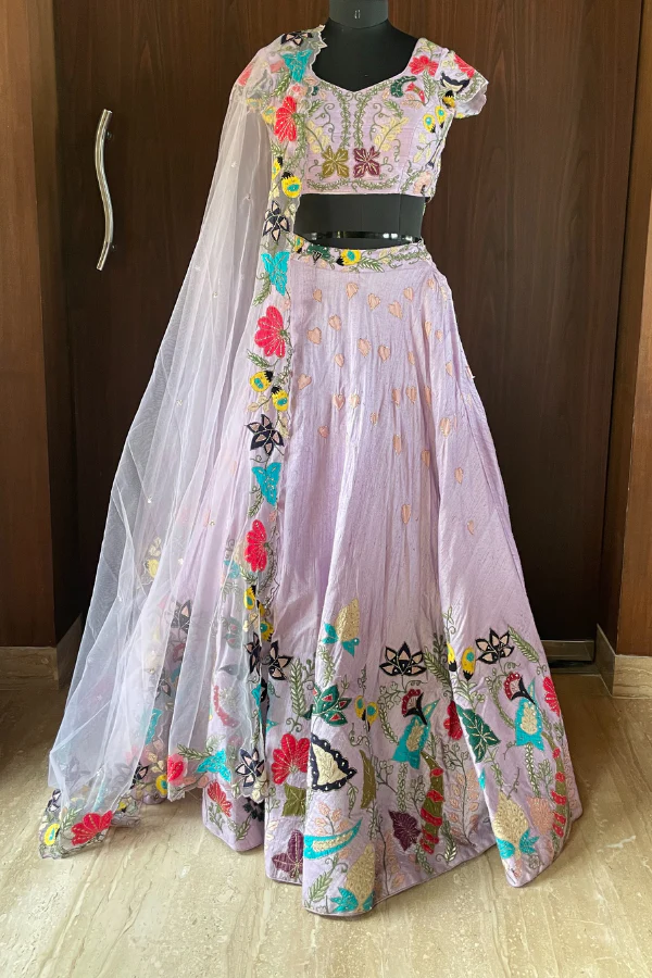 Lilac Floral work lehenga set