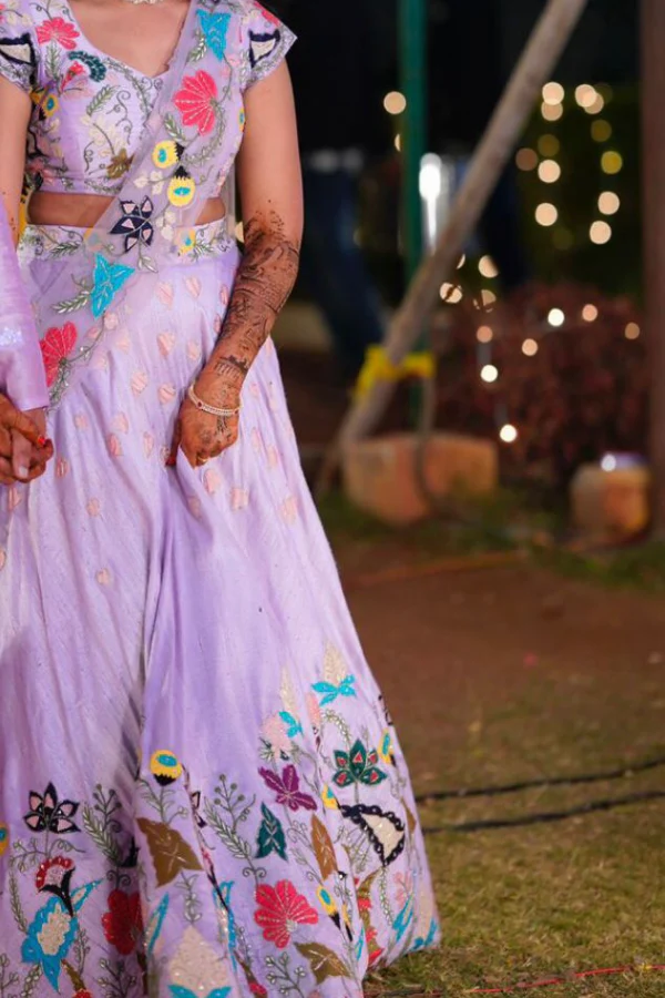 Lilac Floral work lehenga set - Image 2