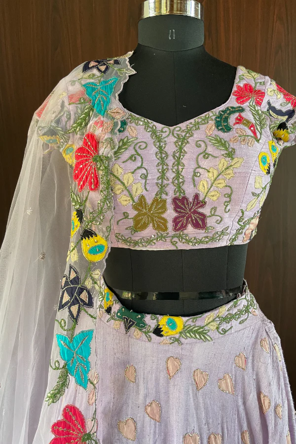 Lilac Floral work lehenga set - Image 3