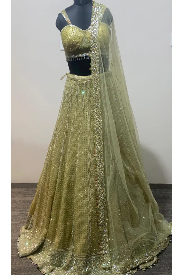 Lime Net Embroidered lehenga set - Image 4