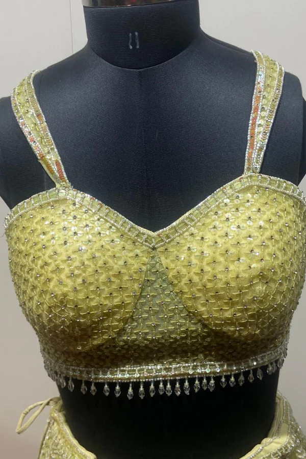 Lime Net Embroidered lehenga set - Image 5