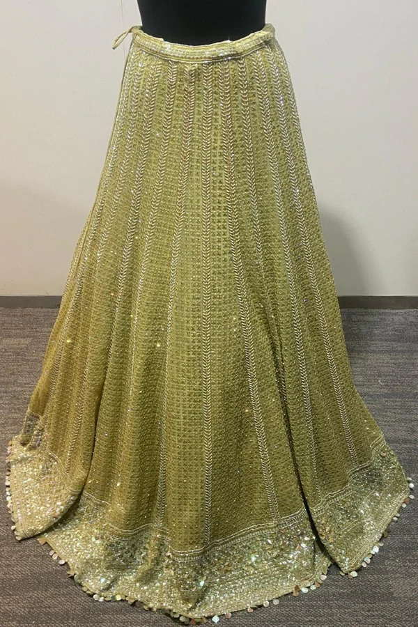 Lime Net Embroidered lehenga set - Image 6