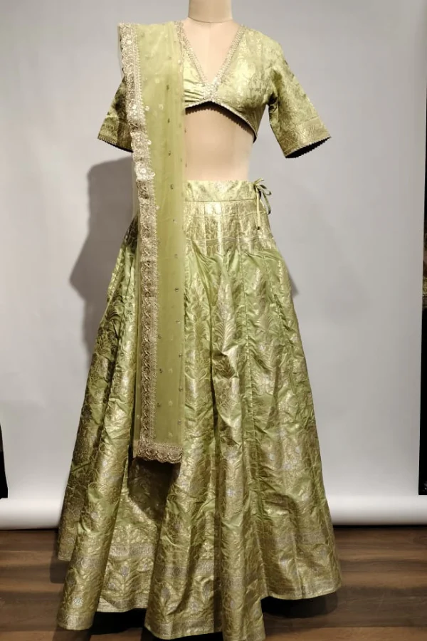 Lime yellow banarasi lehenga set - Image 3