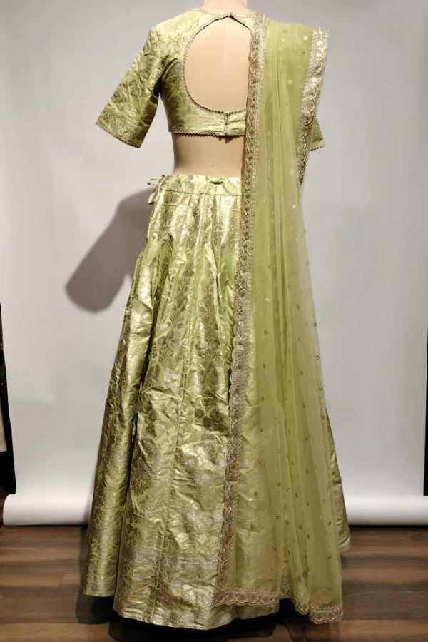 Lime yellow banarasi lehenga set - Image 5