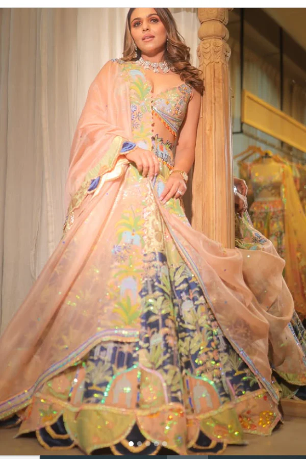 Liz Paul Pink & Blue lehenga set