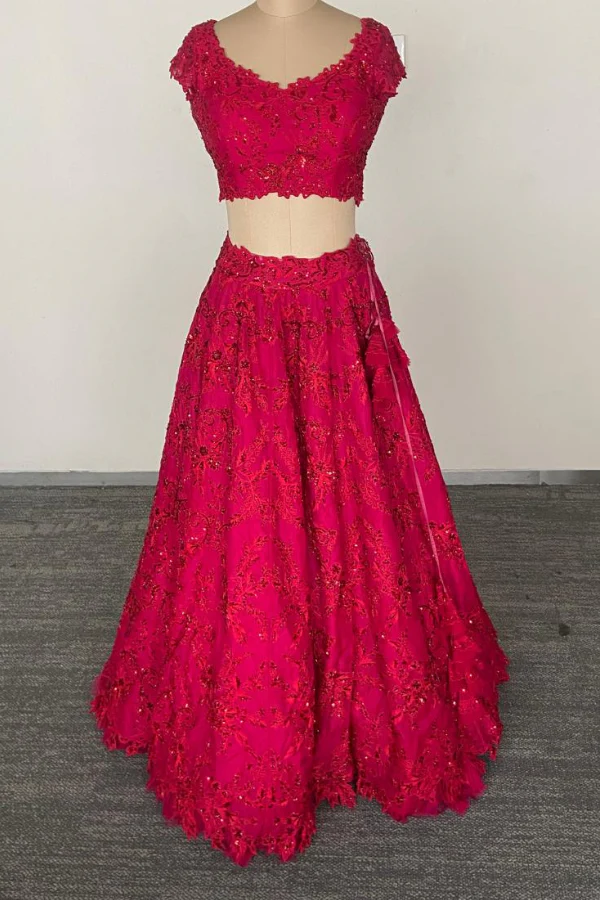 Magenta Flower cutwork lehenga set - Image 4