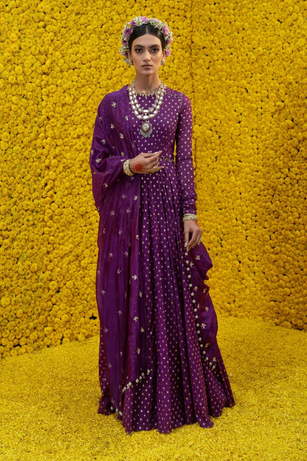 Mahima Mahajan purple banarsi Chanderi anarkali - Image 2
