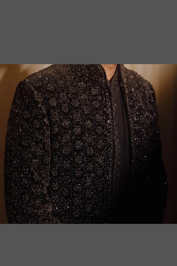 Manish Malhotra Black Embellished Sherwani Set - Image 2