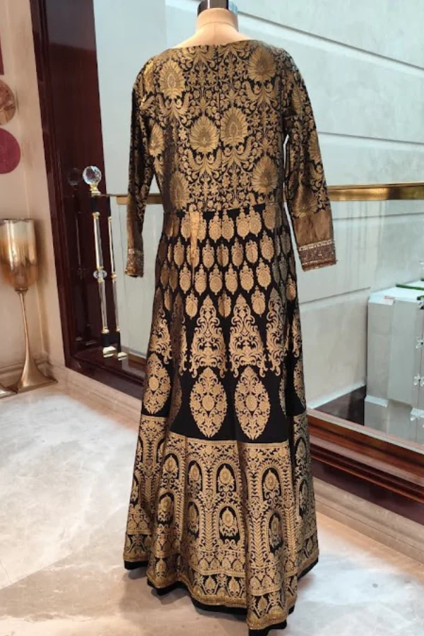 Manish Malhotra Black & Gold Heritage Anarkali Set - Image 3