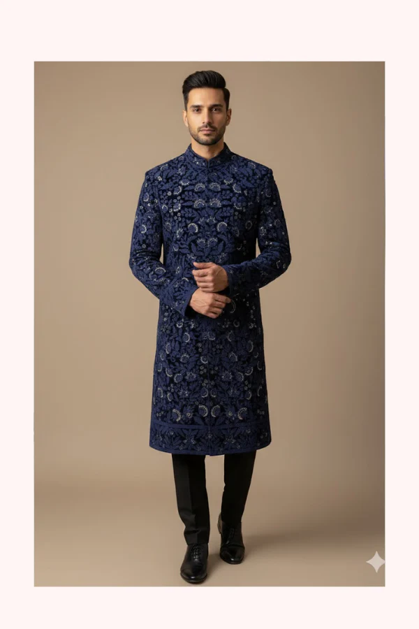 Manish Malhotra Blue Embroidered Sherwani - Image 2