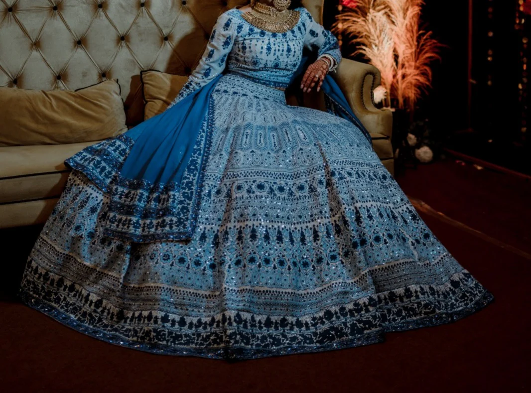 Manish Malhotra Blue Embroidered Lehenga Set - Image 4