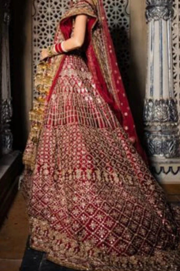 Manish Malhotra Deep Red Bridal Lehenga Set - Image 2