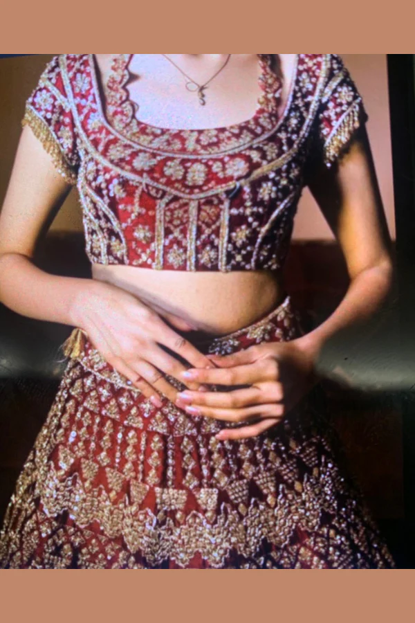 Manish Malhotra Deep Red Bridal Lehenga Set - Image 4