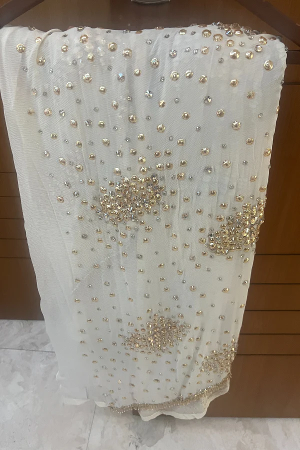 Manish Malhotra embellished ivory saree set - Image 3