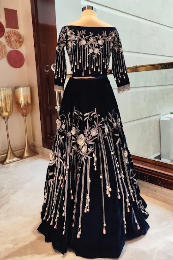 Manish Malhotra Midnight Blue Embellished Lehenga Set - Image 2