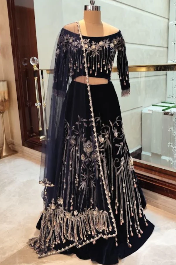 Manish Malhotra Midnight Blue Embellished Lehenga Set - Image 6