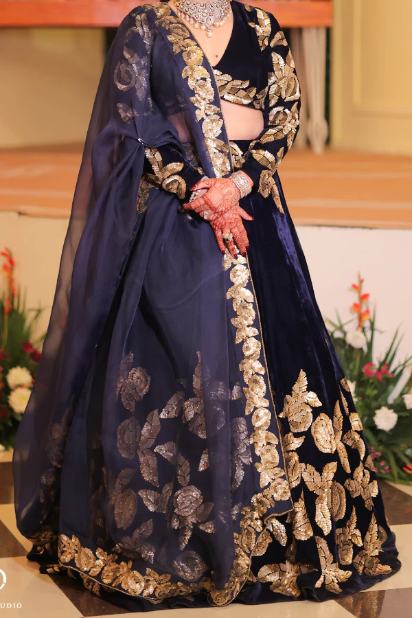 Manish Malhotra Midnight Blue Embroidered Lehenga Set - Image 2