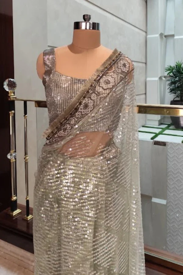 Manish Malhotra Moss Green Sequin Saree - Image 3