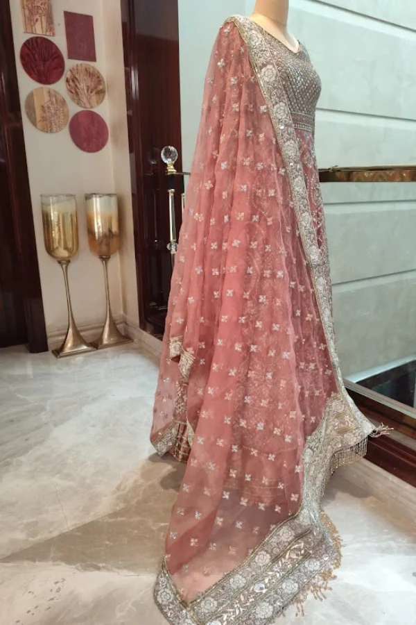 Manish Malhotra Pink Heavy Embroidered Anarkali Set - Image 4