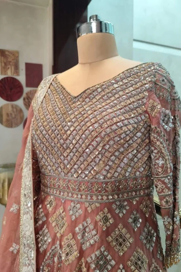 Manish Malhotra Pink Heavy Embroidered Anarkali Set - Image 6