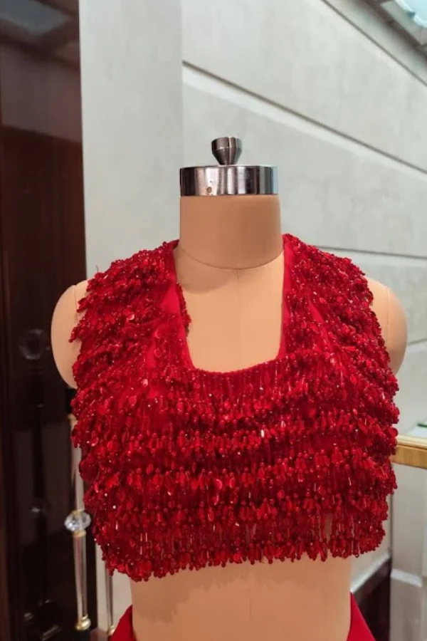 Manish Malhotra Red Sequin Saree Set - Image 4