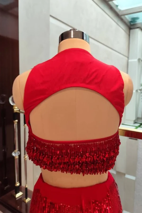 Manish Malhotra Red Sequin Saree Set - Image 5
