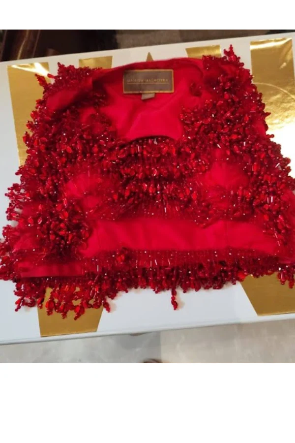 Manish Malhotra Red Sequin Saree Set - Image 6