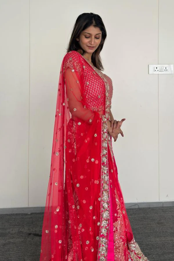 Manish Malhotra Regal Red Bridal Lehenga Set - Image 6