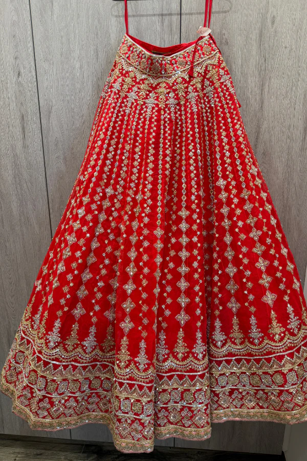 Manish Malhotra Scarlet Red Bridal Lehenga Set - Image 2