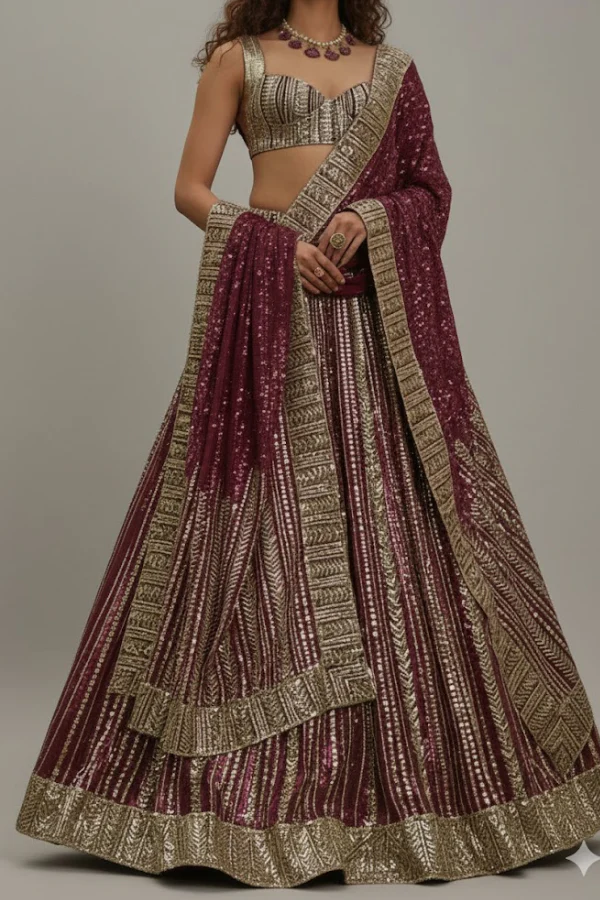 Manish Malhotra Wine Sequins Lehenga Set