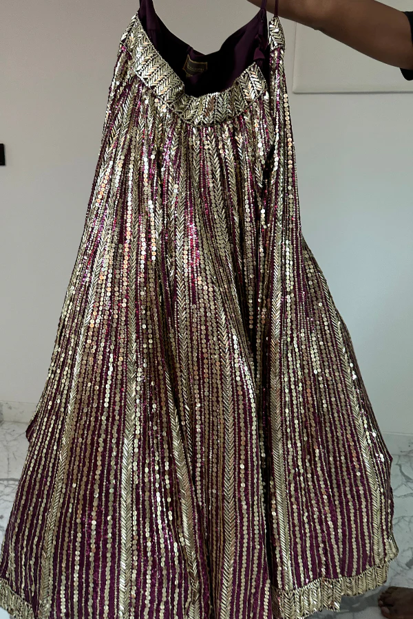 Manish Malhotra Wine Sequins Lehenga Set - Image 2