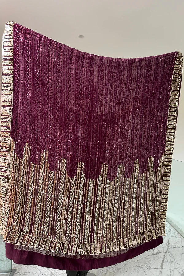 Manish Malhotra Wine Sequins Lehenga Set - Image 3