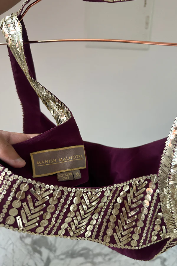 Manish Malhotra Wine Sequins Lehenga Set - Image 6