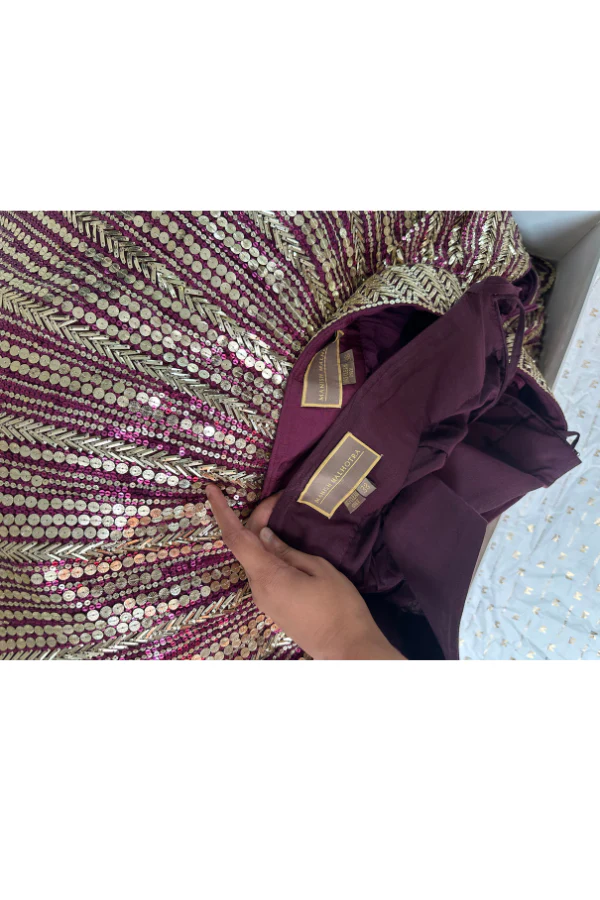 Manish Malhotra Wine Sequins Lehenga Set - Image 7