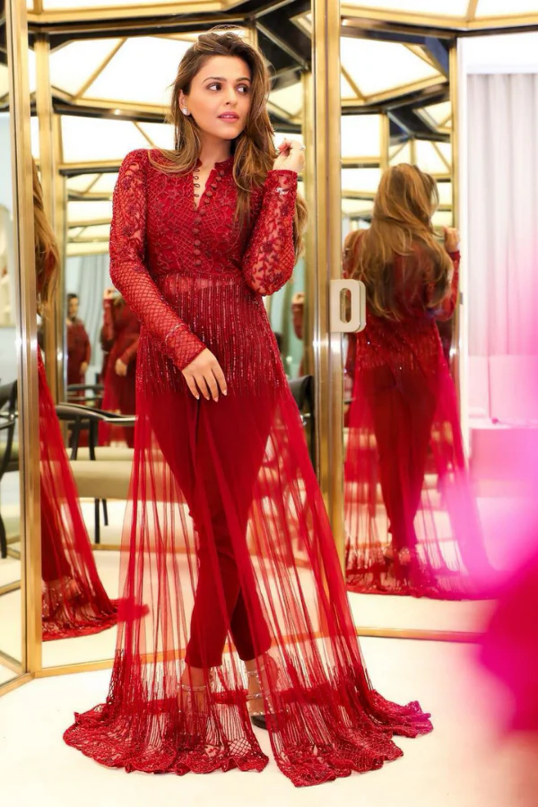 Maroon Embellished Jacket set