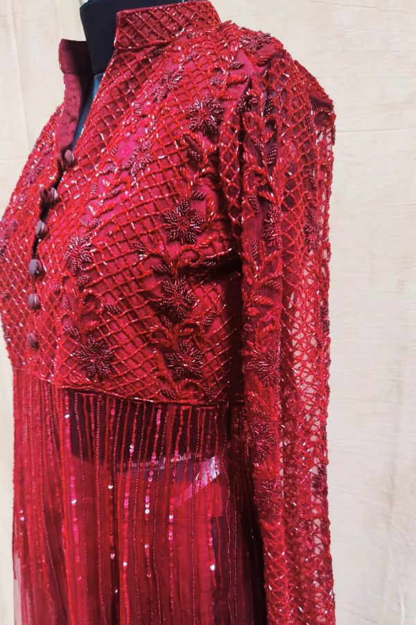 Maroon Embellished Jacket set - Image 6