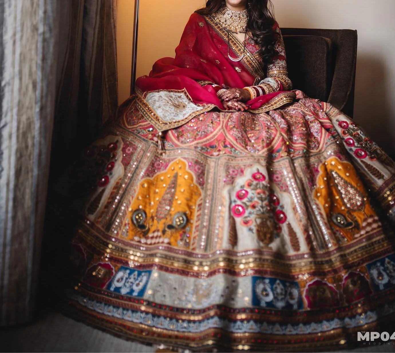 Marwar Couture Red & Multicolour Bridal Lehenga Set - Image 2